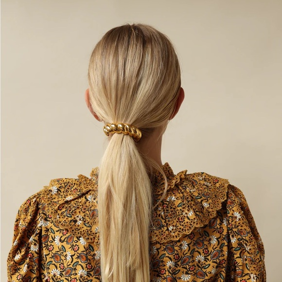 GLOSSY TWIST PONY CUFF*Ponytail Hair Band Accessories*18K Gold Plated* - Picture 4 of 6